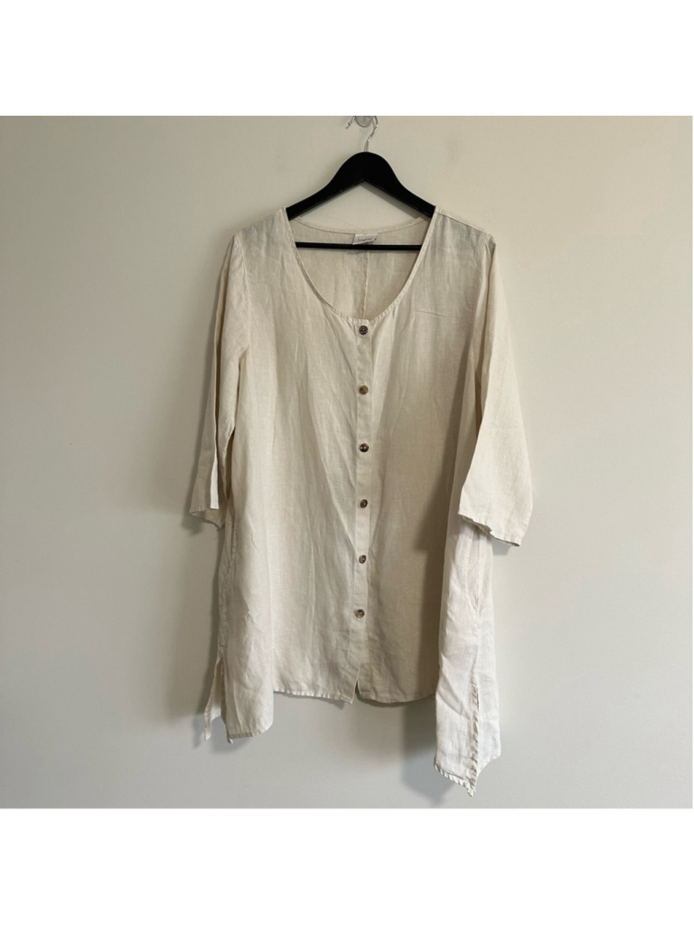 Click By Colour Me Cotton 100% Linen Button Down Tunic Top Beige XL Lagenlook - Picture 12 of 13